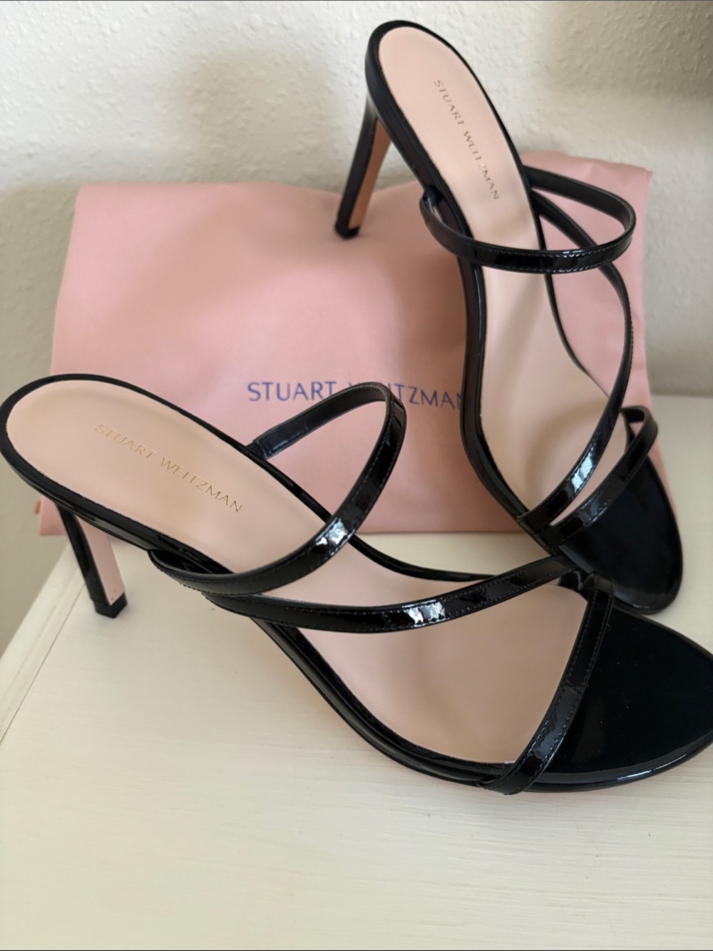 Stuart Weitzman Black Patent Strappy Heel